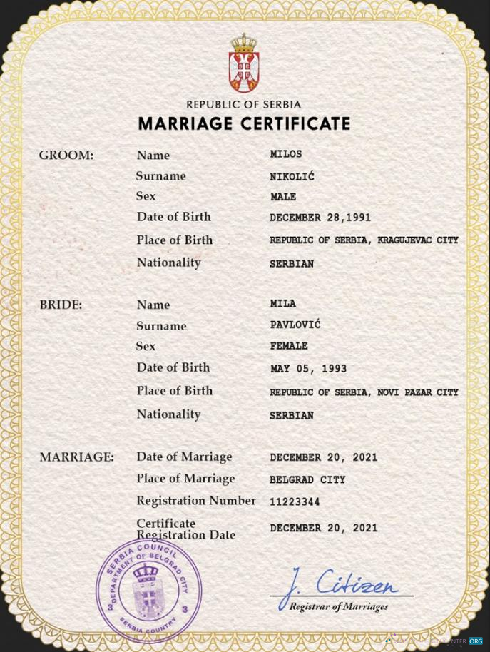 Download Serbia marriage certificate PSD template Photoshop template